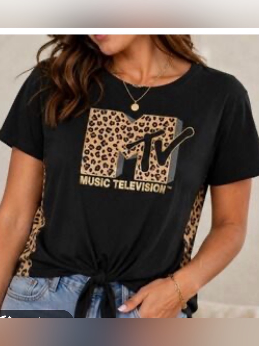 •MTV•BLACK LEOPARD “MTV” RETRO GRAPHIC CREWNECK TEE W/LEPORD SIDE PANELS SIZE XL